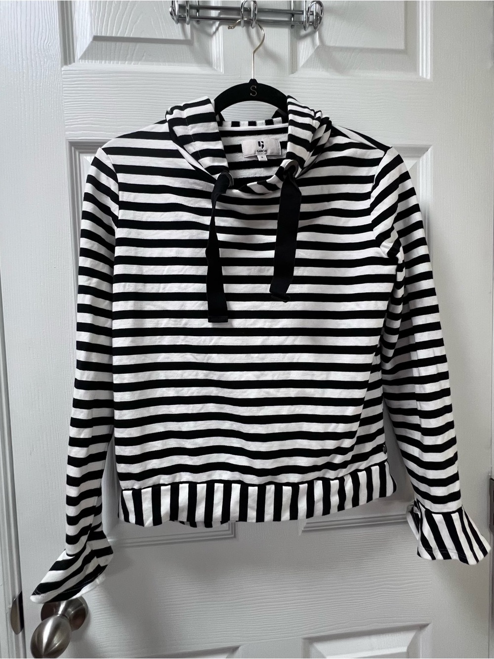Garcia Women’s Striped Ruffle Sleeve Terry Cloth Hoodie Athleisure Small